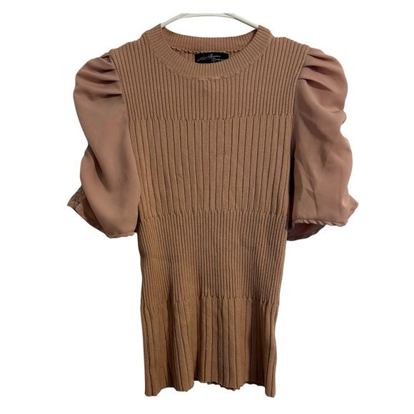 Ontwelfth Tops - NWT Versona Ontwelfth Pink Ribbed Puff Cinched Sleeves Classy Blouse